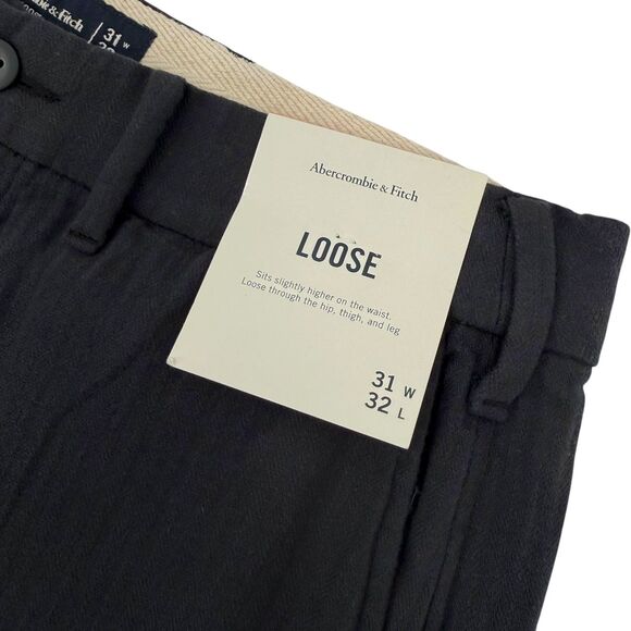 NWT Abercrombie & Fitch Men's Loose Linen-Blend Permacrease Trouser Black 31x32 - Picture 8 of 14